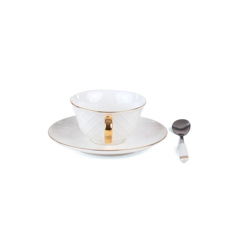 SELETTI Guiltless porcelain tea cup with plate and teaspoon - Giunone