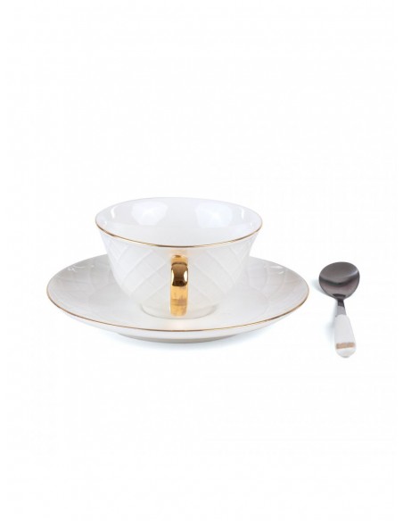 SELETTI Guiltless porcelain tea cup with plate and teaspoon - Pomona