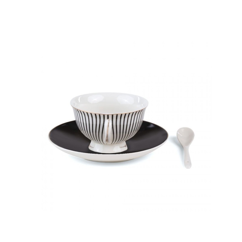 SELETTI Guiltless porcelain tea cup with plate and teaspoon - Minerva