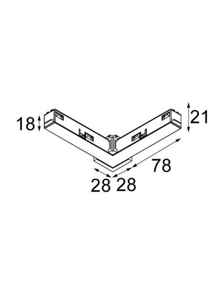 Modular Pista track 48V electrical/mechanical (surface) connection 90° outside