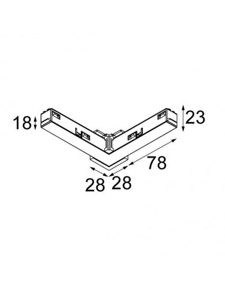 Modular Pista track 48V electrical/mechanical (suspension) connection 90° outside