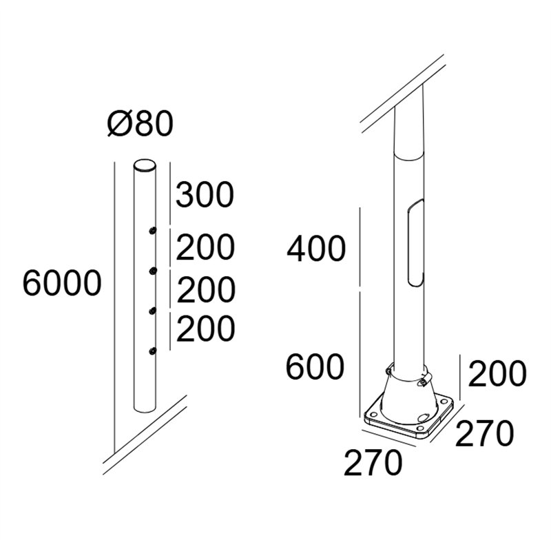 Delta Light POLE 80 6M - 4 BASE