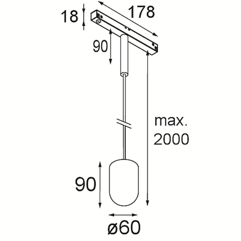 Modular Placebo Track 48V Suspended Up 60 1x LED | Schienenbeleuchtung