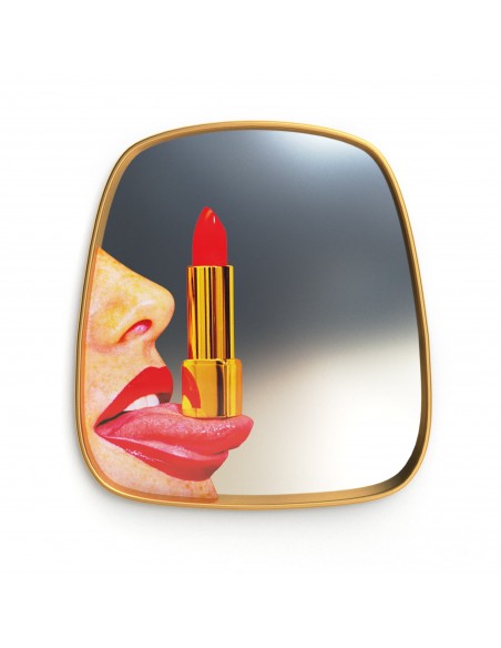 SELETTI Toiletpaper mirror with golden frame - tongue