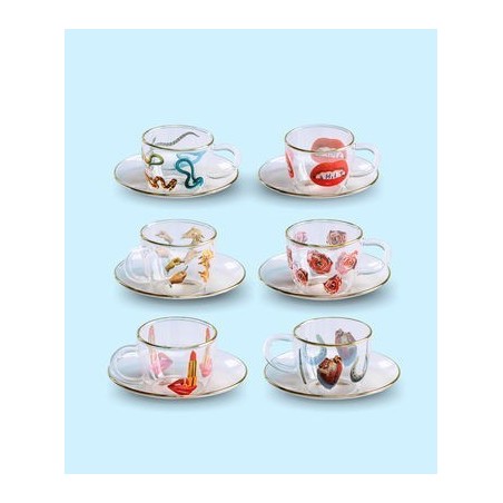 SELETTI Toiletpaper glass coffee set - roses