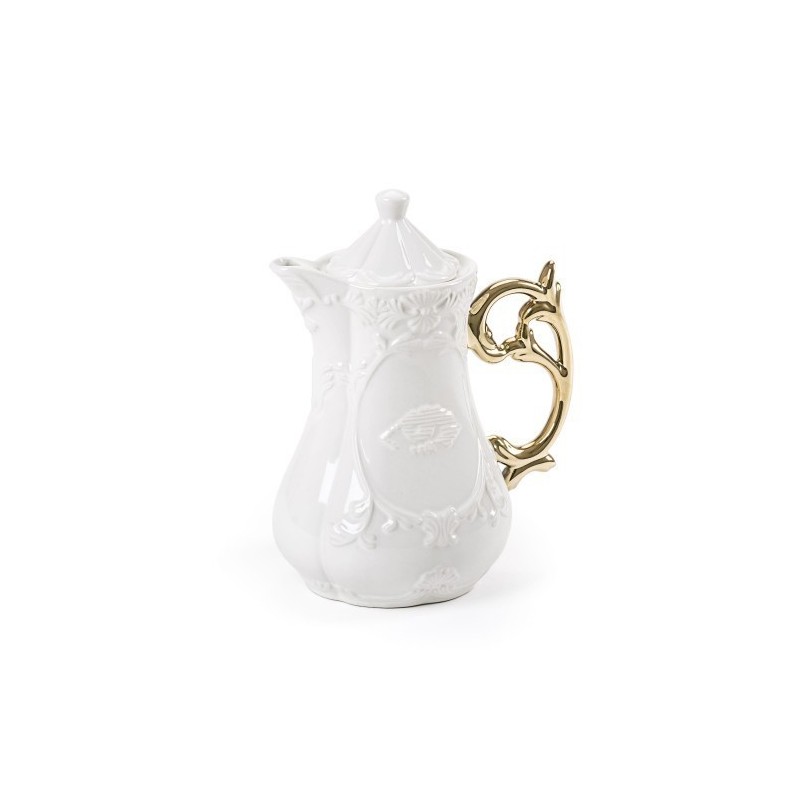 SELETTI i-wares teapot in porcelain with col. handles gold