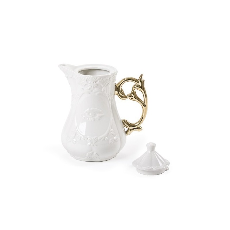 SELETTI i-wares teapot in porcelain with col. handles gold