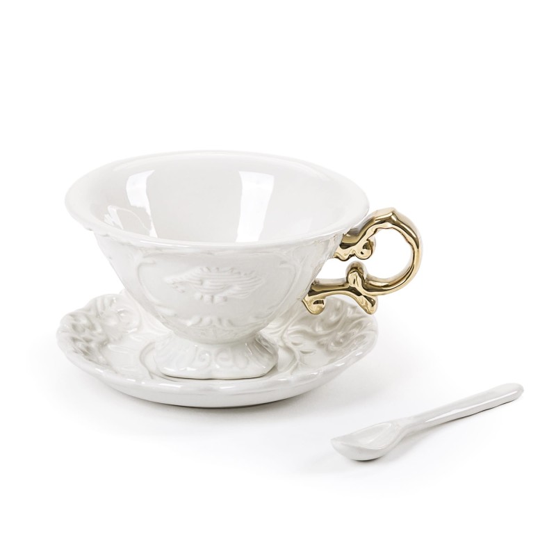 SELETTI i-wares tea set in porcelain with coloured handles gold