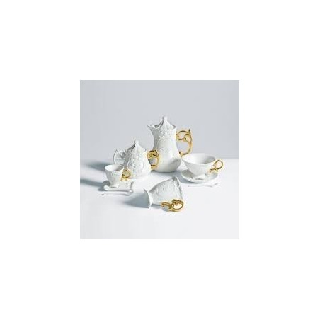 SELETTI i-wares tea set in porcelain with coloured handles gold