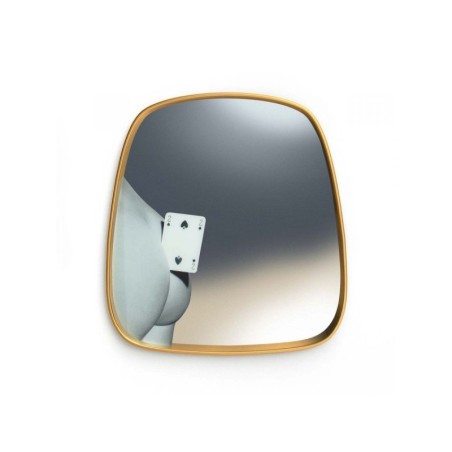 SELETTI Toiletpaper mirror with golden frame - two of spades