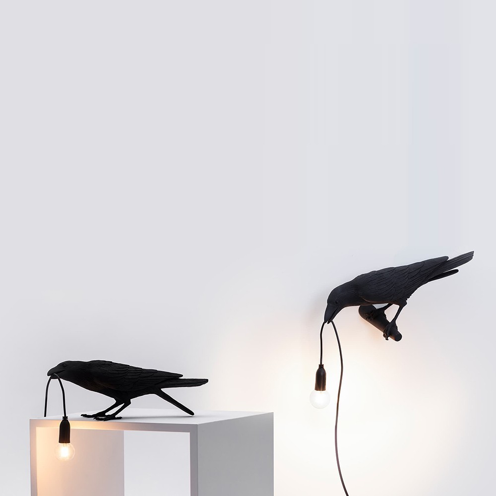 Seletti Vogel Lampe Aus Resin - Schwarzer Rabe Tisch-/Wandleuchte Mit LED - 32,8x14,5x12,3 Cm, Designer-Stück
